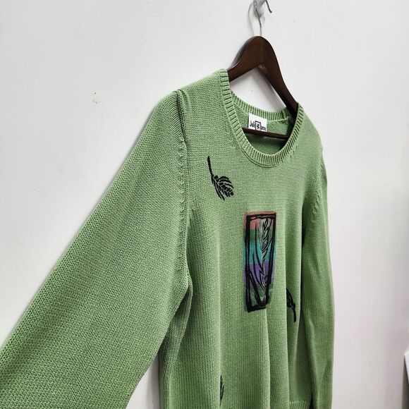 Vintage Julianne Sweater Size XL Green Leaves Crewneck Nature Art to Wear - Picture 2 of 11